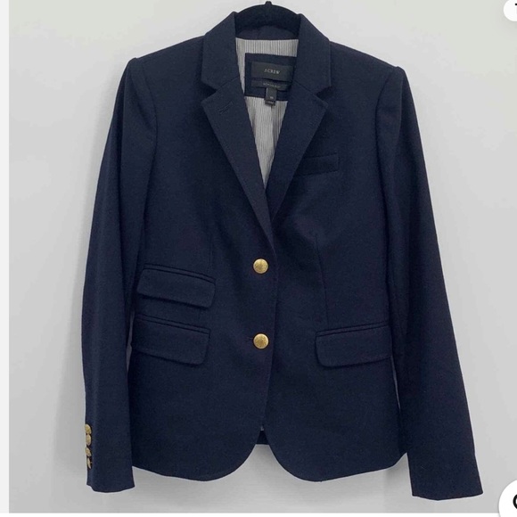 Blazer Scolaire J.Crew En Laine Bleu Marine - Taille 0, Boutons Dorés, Doublé, Occasion Très Bon état